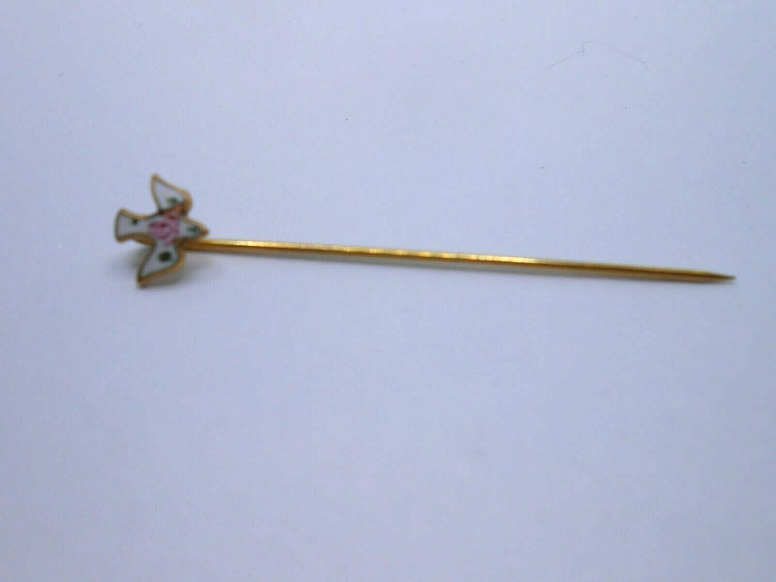 Antique Victorian Dove Bird Guilloche Enamel Stick Pin Brooch As Is